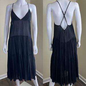 Mara Hoffman Women's Size M Black Organic Cotton Tiered Midi Dress Swim Cover Up